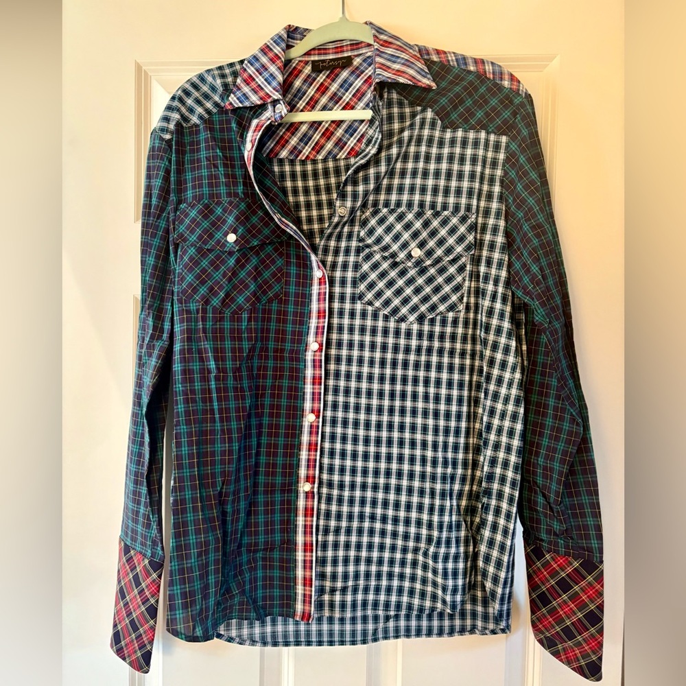 Petersyn Mixed Plaid / Tartan Print with Pearl Buttons Shirt, Size Small